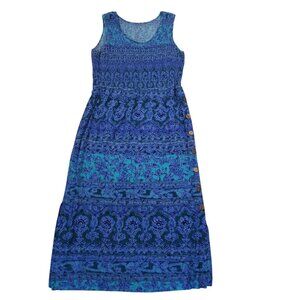 Spicy Bamboo Batik Midi Dress in Blues, Greens & Turquoise Rayon (Unlabled)